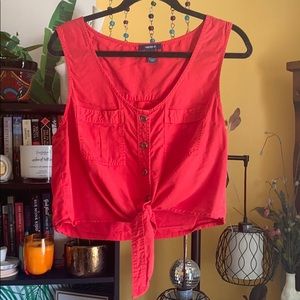 Red button up tank